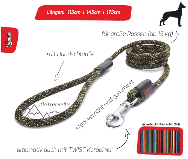 klassische Hundeleine - L - 145cm - alternativ türkis